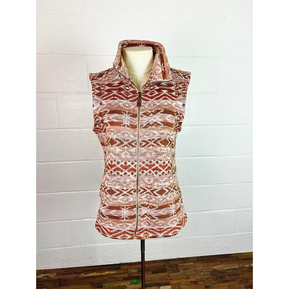 Sherpa Adventure Gear Womens Peach Rust Fair Isle Full Zip Sweater Vest Medium